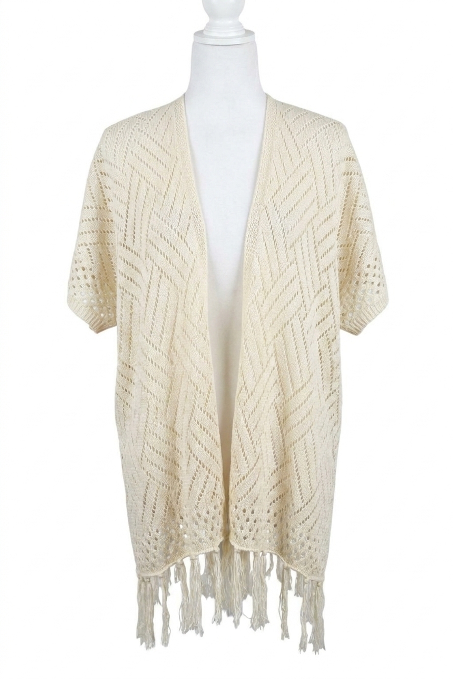 NEW EE:SOME fringed crossed shawl cardigan in white